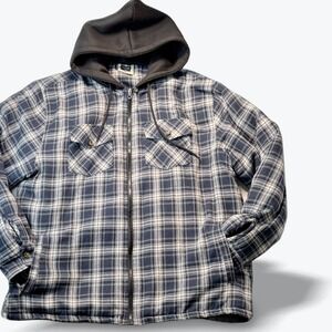 Visive Sherpa Lined Flannel Hooded Zip Up Jacket Mens 3XL Blue Plaid Shacket
